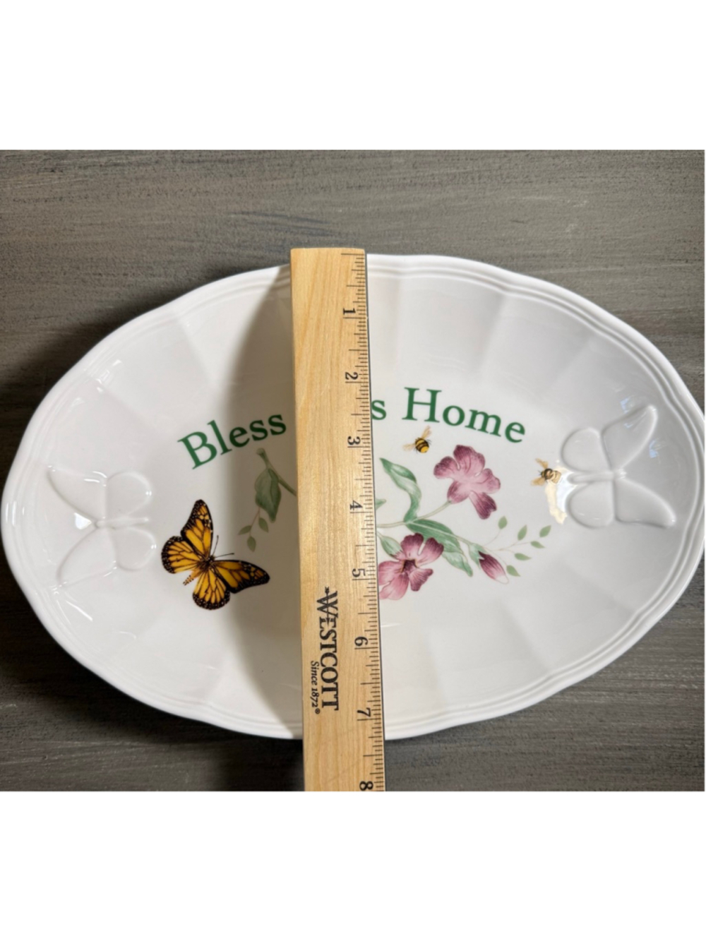 Lenox Butterfly Meadow "Bless This Home" porcelain serving tray 11 1/4 x 7 3/8” - Picture 3 of 7